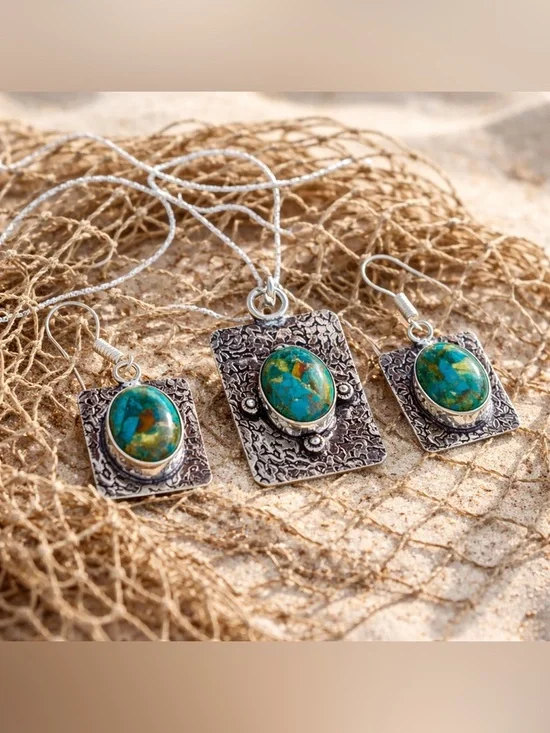 Set! Chrysocolla Necklace & Earrings - Picture 10 of 16